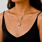 MHS.SUN Gold Plated Balloon 26 Letter Necklaces Copper Zircon Bubble Initial Pendant Chunky Women Personality Chain Jewelry