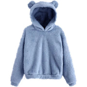 Autumn Winter Women's Hoodies Winter Women Long Sleeve Rabbit Ear Hood Sweatshirt Cute Plush Warm Casual Hoodie Tops