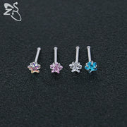 ZS 3-12pcs/lot Stainless Steel Nose Stud Set Round Heart Star CZ Crystal Nose Piercings 3MM L Shape Nostril Piercing Jewelry 20g