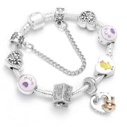 Silver Plated Charm Bracelet & Bangle With Key Lock Crystal Pendant Ball Bracelet For Women Wedding Valentine's Day Jewelry Gift