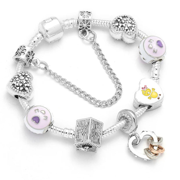 Silver Plated Charm Bracelet & Bangle With Key Lock Crystal Pendant Ball Bracelet For Women Wedding Valentine's Day Jewelry Gift