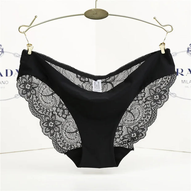 Women's Sexy Lace Panties Seamless Cotton Breathable Briefs Girls Transparent Underpants Plus Size Brand Underwear 1 Piece