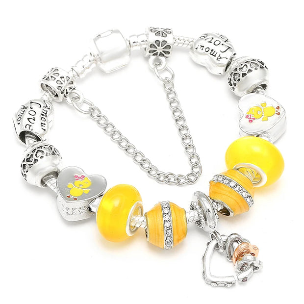 Silver Plated Charm Bracelet & Bangle With Key Lock Crystal Pendant Ball Bracelet For Women Wedding Valentine's Day Jewelry Gift