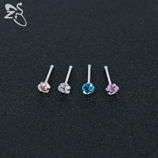 ZS 3-12pcs/lot Stainless Steel Nose Stud Set Round Heart Star CZ Crystal Nose Piercings 3MM L Shape Nostril Piercing Jewelry 20g