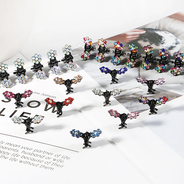 Small 12pcs/pack Crystal Rhinestone Flower Hair Claw Hairpins Styling Accessories Ornaments Hair Clips Hairgrip for Kids Girls