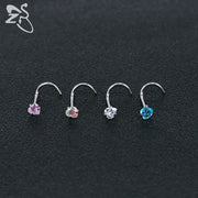 ZS 3-12pcs/lot Stainless Steel Nose Stud Set Round Heart Star CZ Crystal Nose Piercings 3MM L Shape Nostril Piercing Jewelry 20g