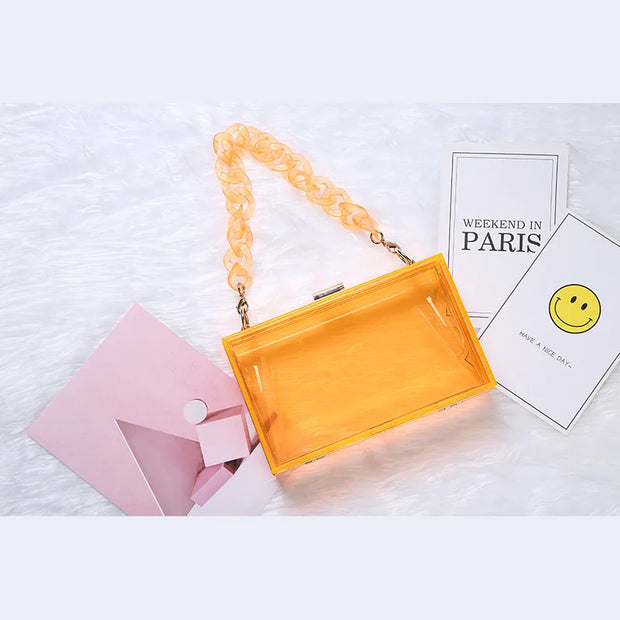 New style single shoulder messenger transparent acrylic handbags fashion personality chain small square bag dinner acrylic bag