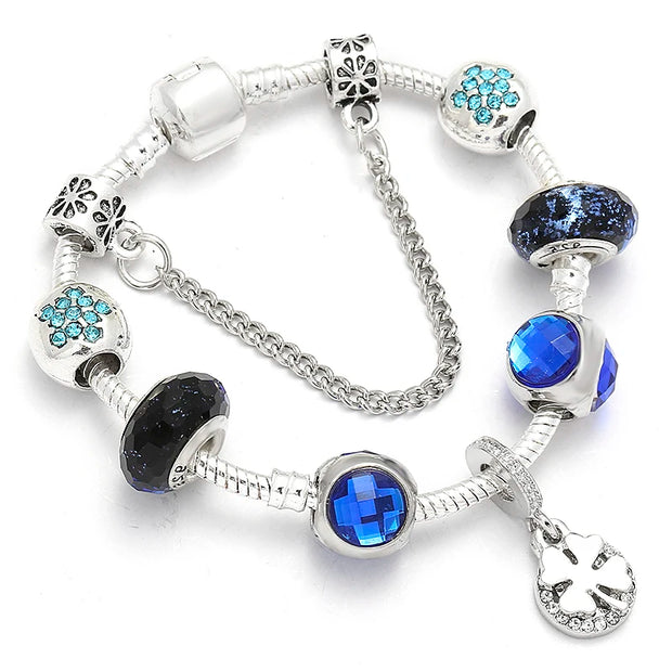 Silver Plated Charm Bracelet & Bangle With Key Lock Crystal Pendant Ball Bracelet For Women Wedding Valentine's Day Jewelry Gift