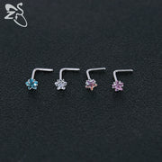 ZS 3-12pcs/lot Stainless Steel Nose Stud Set Round Heart Star CZ Crystal Nose Piercings 3MM L Shape Nostril Piercing Jewelry 20g