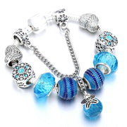 Silver Plated Charm Bracelet & Bangle With Key Lock Crystal Pendant Ball Bracelet For Women Wedding Valentine's Day Jewelry Gift