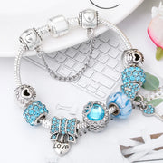 Silver Plated Charm Bracelet & Bangle With Key Lock Crystal Pendant Ball Bracelet For Women Wedding Valentine's Day Jewelry Gift