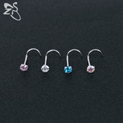 ZS 3-12pcs/lot Stainless Steel Nose Stud Set Round Heart Star CZ Crystal Nose Piercings 3MM L Shape Nostril Piercing Jewelry 20g