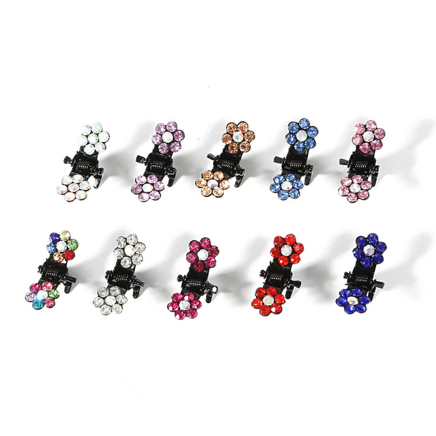 Small 12pcs/pack Crystal Rhinestone Flower Hair Claw Hairpins Styling Accessories Ornaments Hair Clips Hairgrip for Kids Girls