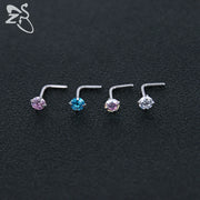ZS 3-12pcs/lot Stainless Steel Nose Stud Set Round Heart Star CZ Crystal Nose Piercings 3MM L Shape Nostril Piercing Jewelry 20g