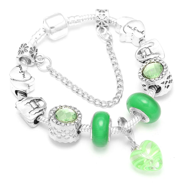 Silver Plated Charm Bracelet & Bangle With Key Lock Crystal Pendant Ball Bracelet For Women Wedding Valentine's Day Jewelry Gift