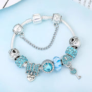 Silver Plated Charm Bracelet & Bangle With Key Lock Crystal Pendant Ball Bracelet For Women Wedding Valentine's Day Jewelry Gift