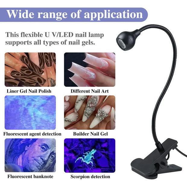 Portable LED UV Curing Light for Drying Nail Polish Gel Clip-On Flexible Desk Mini USB Nail Lamp Dryer Home User Salon Tools