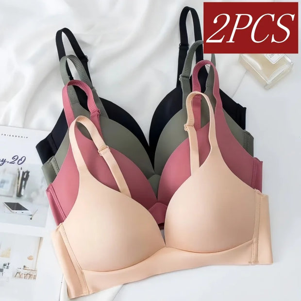 2Pcs/Set Seamless Bras For Women Glossy Underwear 3/4 Cup Push Up Bra Non-wire Bralette Japanese Female Sexy Lingerie S-XXL