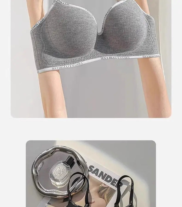 6cm Thickened Push-Up Bra for Small Chest Wireless No Steel Ring Anti-Slip Pads Seamless Invisible Adjustable Straps