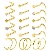 5/6/21Pcs 20G Nose Studs Stainless Steel Nostril Studs Screws Nose Ring Hoop Body Piercing Silver Gold Color Heart Nose Studs