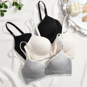 Trendy 2Pcs/Set Women's Seamless Solid Color Bras Sexy Letter Straps Wireless Push Up Underwear New Ladies Deep V Neck Brassiere