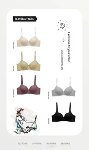 Trendy 2Pcs/Set Women's Seamless Solid Color Bras Sexy Letter Straps Wireless Push Up Underwear New Ladies Deep V Neck Brassiere