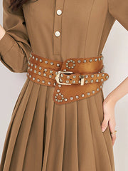 New 2023 European and American style women's wide waistband fashionable retro elastic elastic waistband dress with waistband dec