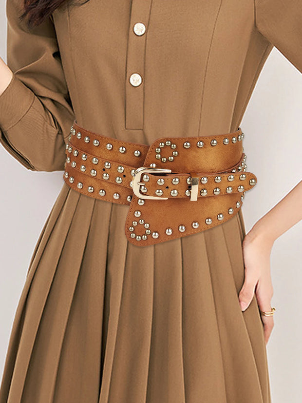 New 2023 European and American style women's wide waistband fashionable retro elastic elastic waistband dress with waistband dec