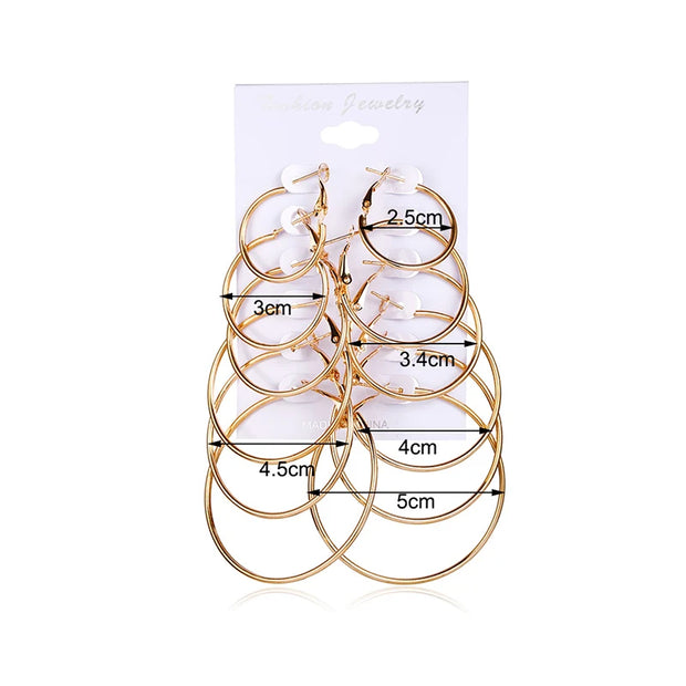 12Pairs/6Pairs Simple Punk Hoop Earrings Set Big Circle Earrings Jewelry for Women Girls Ear Hoops Earring Round Oversized