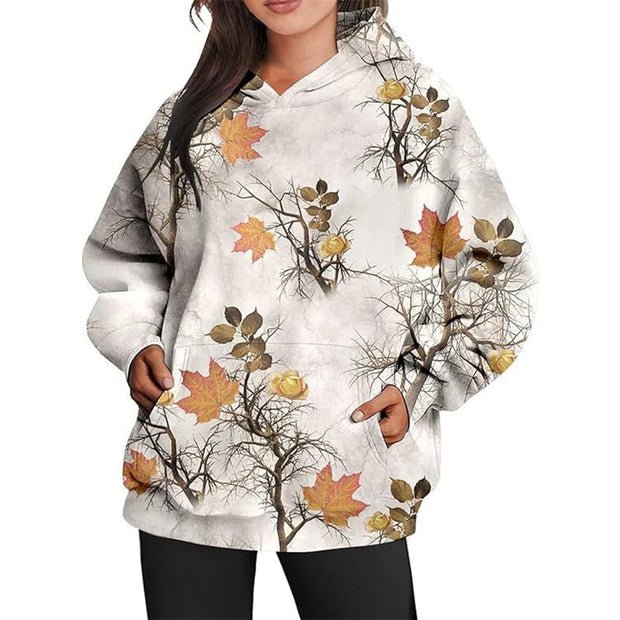 Autumn Camouflage Hoodies Maple Leaf 3D Print Women Casual Streetwear Long Sleeve Hooded Sweatshirts Pullovers Female Clothing