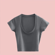 2024 Summer Slim T-Shirt Women Sexy Short Sleeve T Shirt U-Neck Gray Tee Female Solid Basic Black/White Korean Crop Tops Hot Y2k