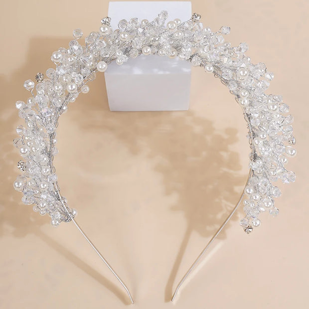 Luxury Pearl Crystal Bridal Crown Headpieces Handmade Party Wedding Hair Accessories Vintage Rhinestone Women Headband Tiaras
