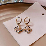 Cute Elegant Gold-Plated Copper Zircon Four-Leaf Clover Dangle Earrings for Women and Girls Wholesale