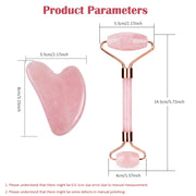 Natural Rose Quartz Jade Roller+Scraping Board Set Facial Massager Jade Stone Roller Gua Sha Face Lifting Massage Tool Skin Care