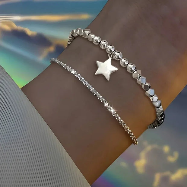 6Pcs 925 Sterling Silver Rhinestone Bracelets for Women Girls Luxury Korean Sparkling Starry Sky Charm Bracelets Party Jewelry