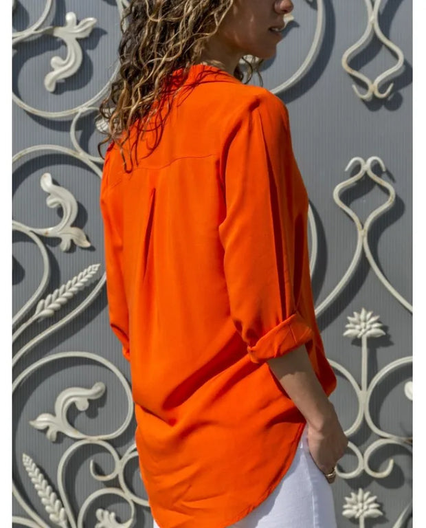 Autumn Shirt Women's Polo Collar Office Lady blouse Vintage Shirt Loose Button Up Down Shirts Fashion Tops