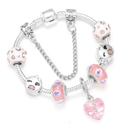 Silver Plated Charm Bracelet & Bangle With Key Lock Crystal Pendant Ball Bracelet For Women Wedding Valentine's Day Jewelry Gift