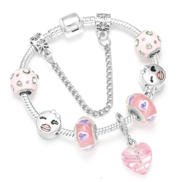 Silver Plated Charm Bracelet & Bangle With Key Lock Crystal Pendant Ball Bracelet For Women Wedding Valentine's Day Jewelry Gift