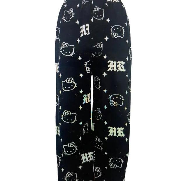 Y2K Christmas Hello Kitty Pajama Pants Anime Flannel Fashion Pants Cute Cartoon Couple Casual Loungewear Women Leisure Trousers