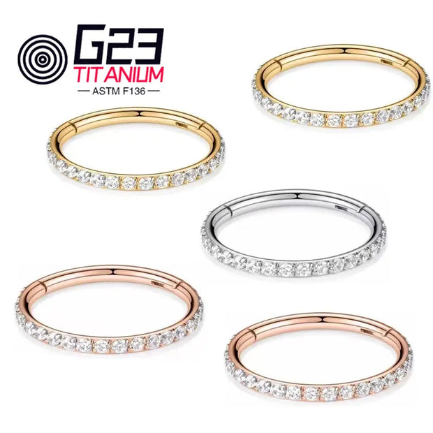 1PC G23 F136 Titanium Women's Round Earrings Nose Ring Hinge Clicker Open Diaphragm Nose Ring Fashion Lady Piercing Jewelry 16G