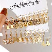 New 24 Pairs Earrings Set for Women Gold Color Bohemia Vintage Pearl Circle Geometric Hoop Earring Trendy Luxury Jewelry Gifts