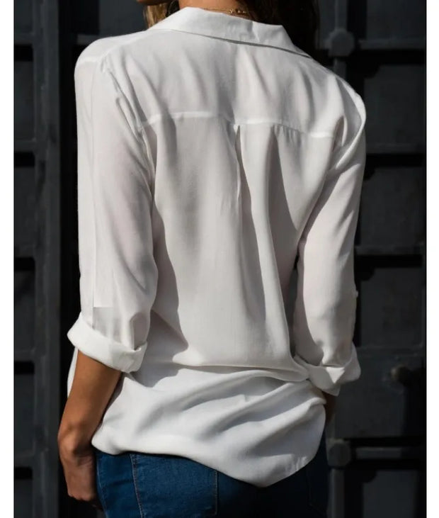 Autumn Shirt Women's Polo Collar Office Lady blouse Vintage Shirt Loose Button Up Down Shirts Fashion Tops