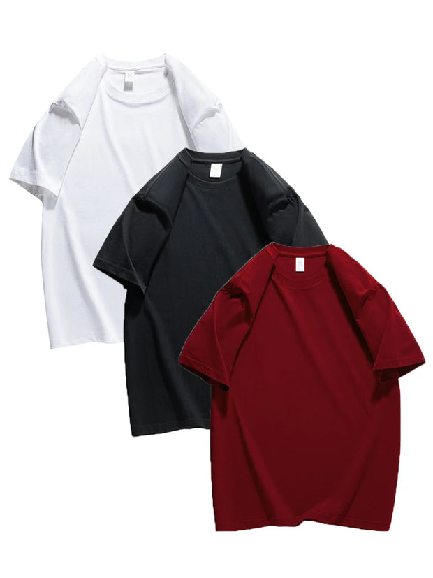 COUTUDI 100% Cotton 3 pieces Women Short Sleeve T-shirt Summer Oversize Solid Color Basic Top Casual Female Regular Fit Soft Tee