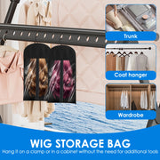 6/12 Pcs Hair Extension Holder Wig Storage PVC Window Dustproof Wig Storage Bags with Hanger Hair Extension Storage Black