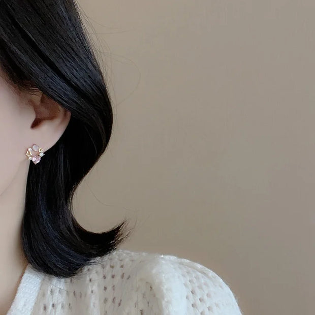 Fashion Romantic Crystal Butterfly Heart Stud Earring for Women Sweet Hypoallergenic Wedding Party  Jewelry Gifts