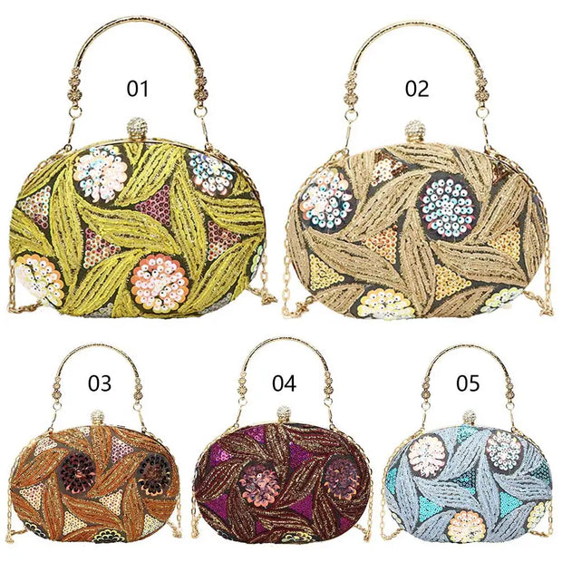 Women Evening Clutch Bag New Chinese Style Sequins Elegant Top-Handle Bag Glitter Handbag Wedding Party Purse