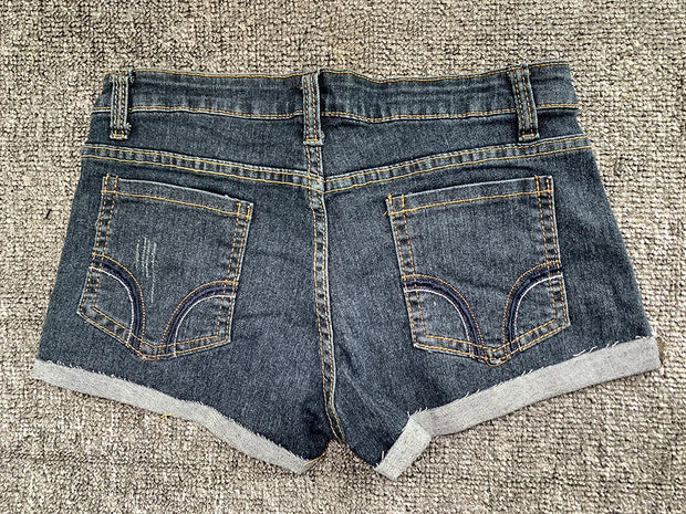 Summer Korean Sexy Low Waist Women Denim Shorts American Lady Y2K Elastic Slim Fit Hot Pants Female Embroidery Wrapping Jeans