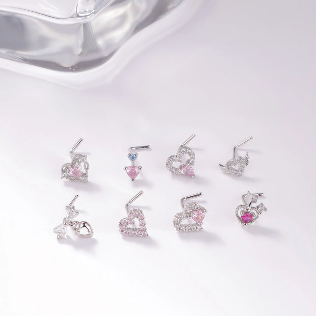 1Pcs Nose Rings Studs L Shaped Nose Rings for Women Heart Nose Nostrial Piercing Jewelry Valentine's Day Gifts