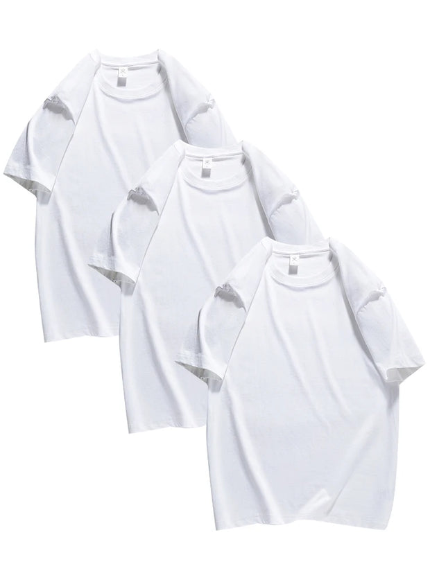 COUTUDI 100% Cotton 3 pieces Women Short Sleeve T-shirt Summer Oversize Solid Color Basic Top Casual Female Regular Fit Soft Tee