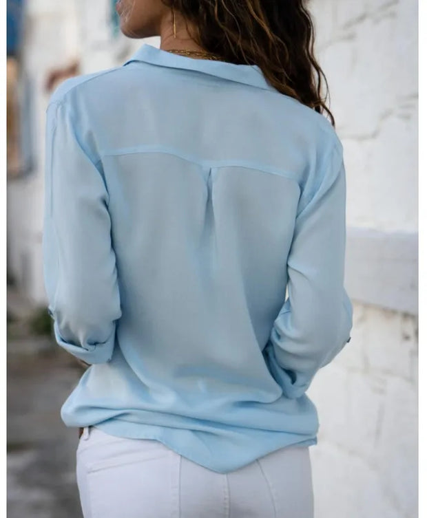 Autumn Shirt Women's Polo Collar Office Lady blouse Vintage Shirt Loose Button Up Down Shirts Fashion Tops